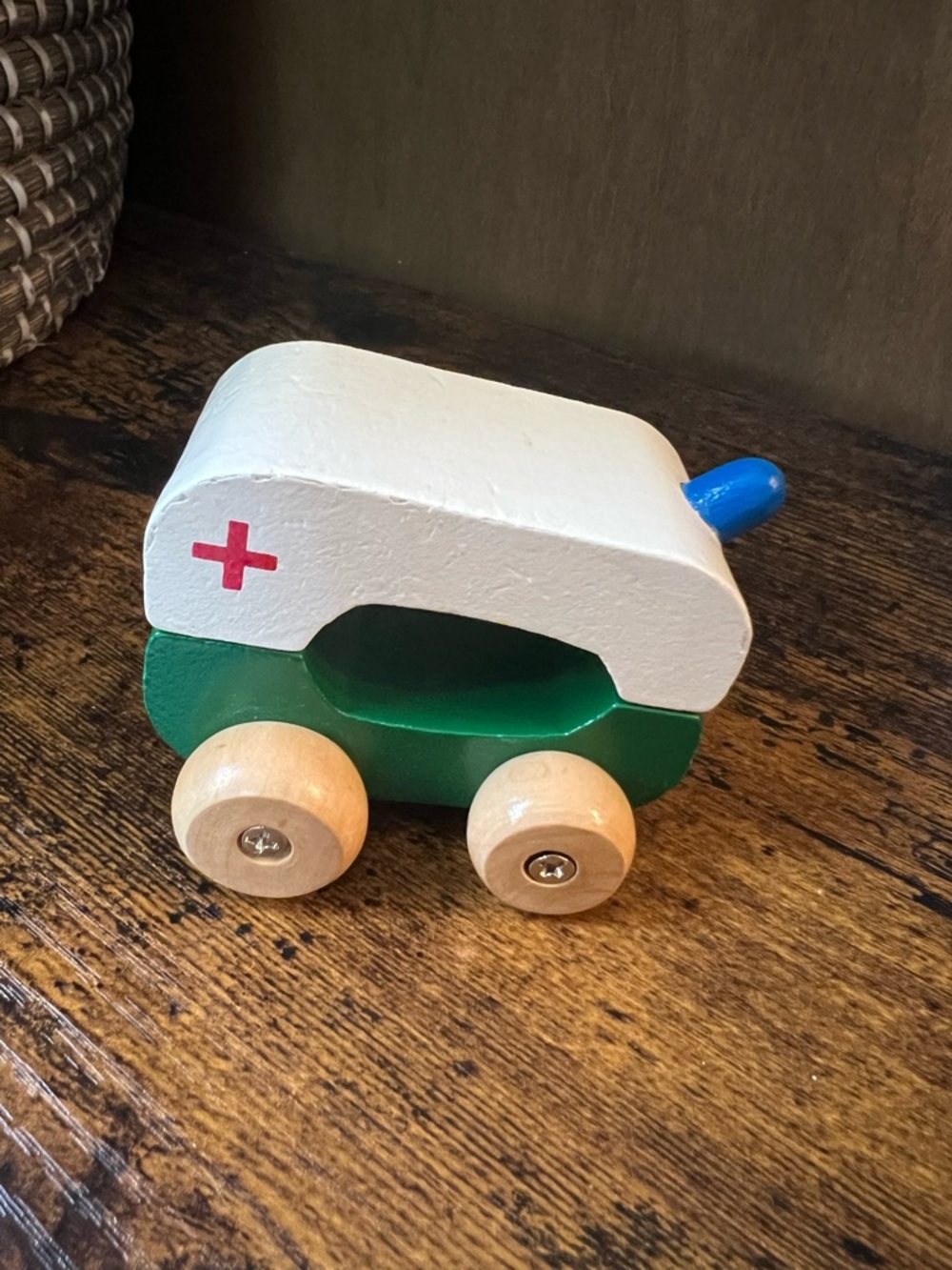 Wooden Toy Ambulance - White & Green Kids Vehicle